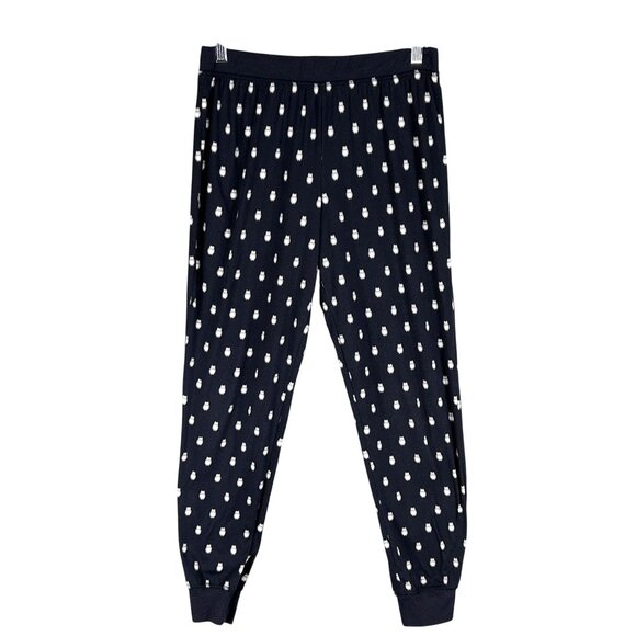 Kate Spade Womens S Navy Blue Owl Henley Jogger PJ Set Long Sleeves Button Front - Picture 2 of 16